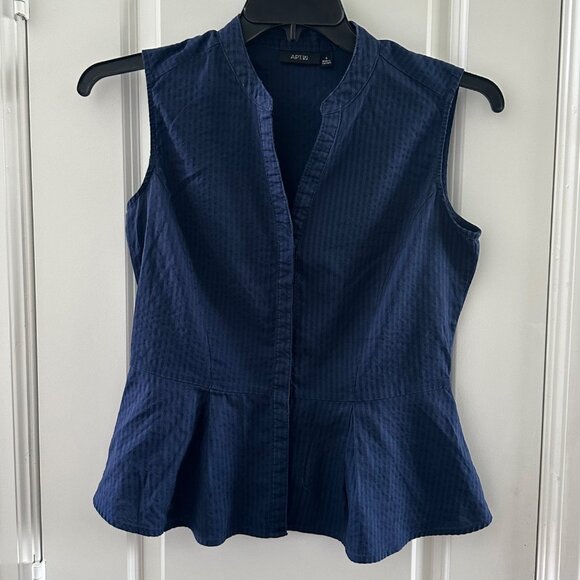 Sleeveless Navy Textured Peplum Top By Apt. 9 Size S - Picture 1 of 6